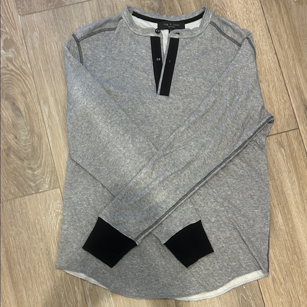 rag & bone Gray Crewneck Sweater with Black Accents, soft and mushy